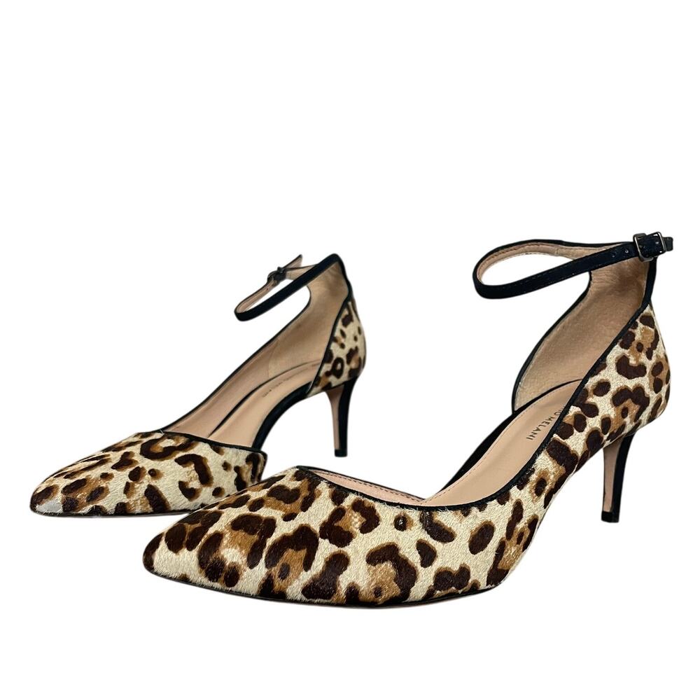 Antonio Melani Leopard Calf Hair Pointed Toe Ankle Strap Kitten Heels Size 8